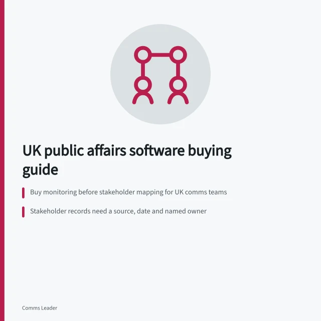 Card comparing UK public affairs software options for corporate comms teams. UK public affairs software: options for corporate comms teams